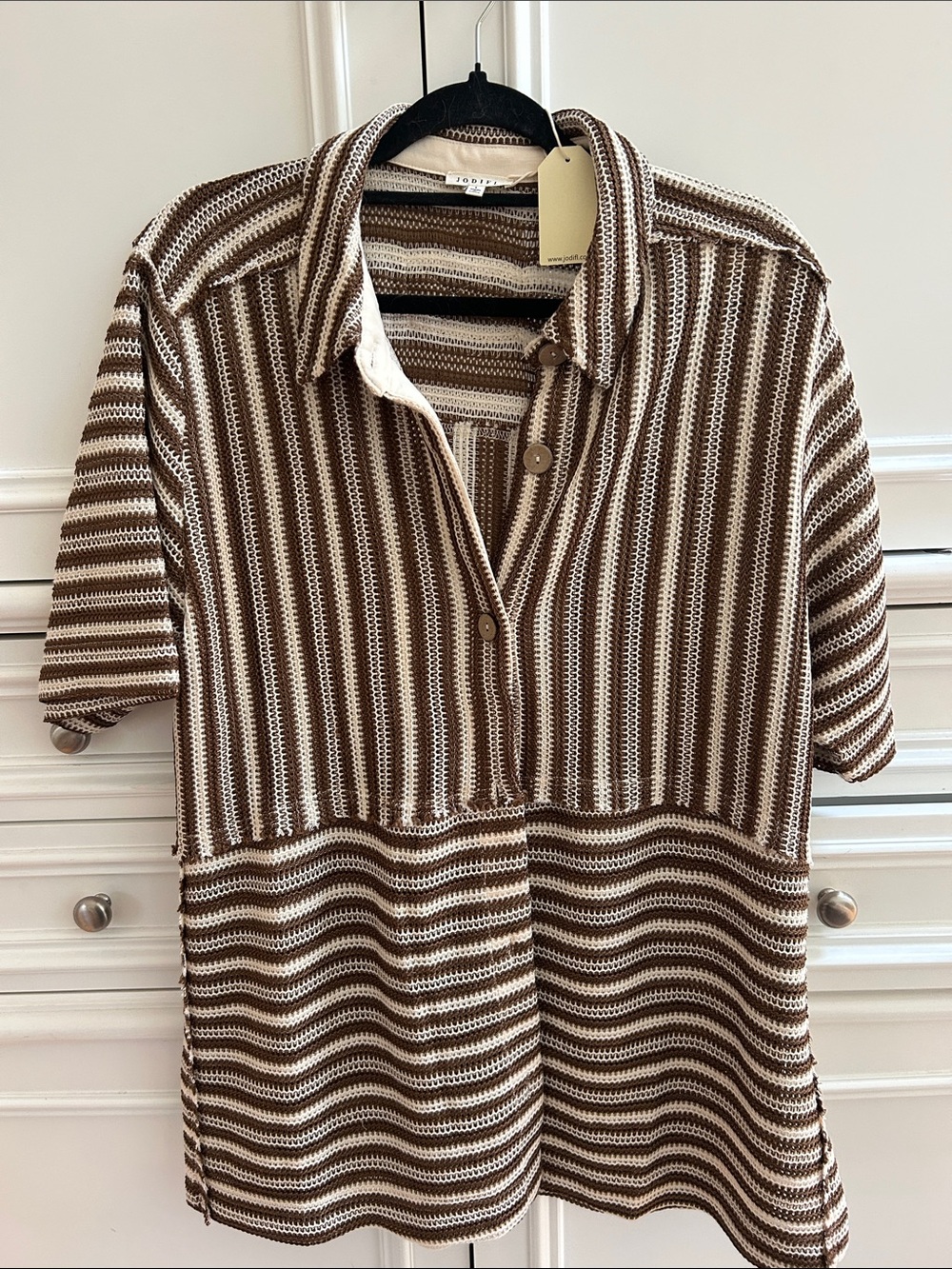 NWT JODIFL Striped Teddy Jacket in Brown & Cream